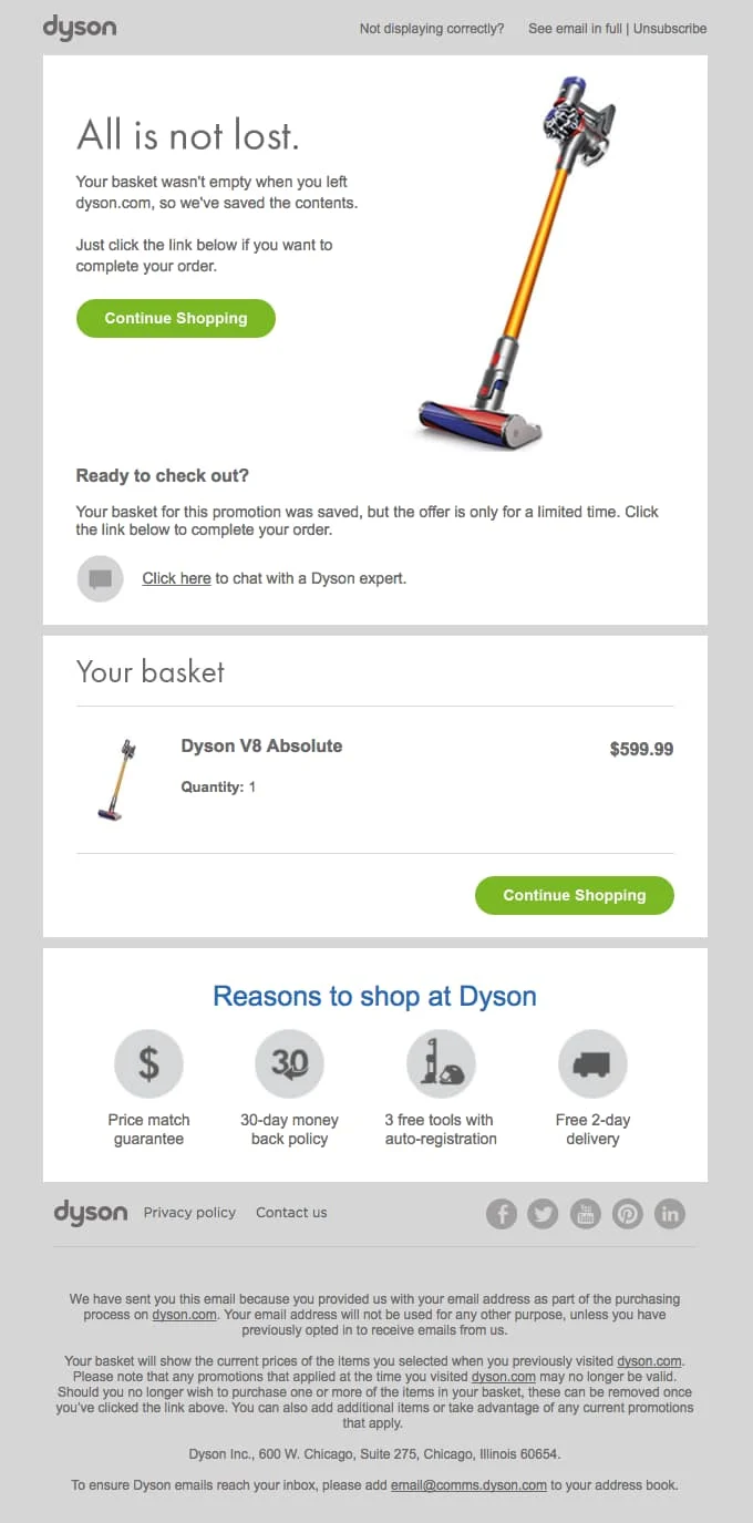 dyson abondoned cart email 